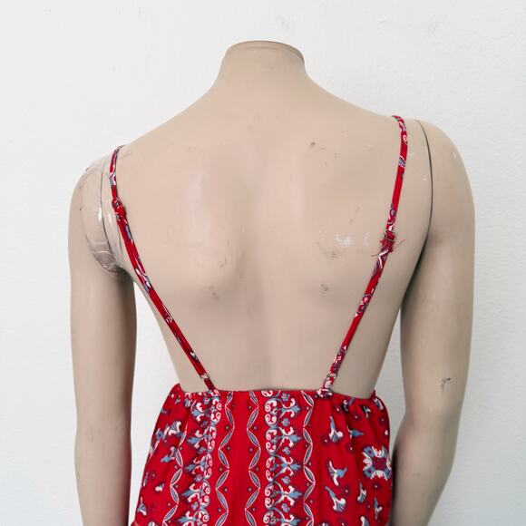[Selfie Leslie] Red Ariya V-Neck Low Back Ruffle Bandanna Mini Dress Sz Large L - Picture 6 of 12